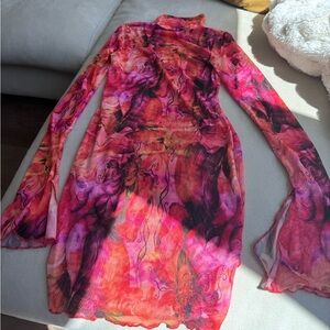 Size medium, sheer dress, pink and colorful